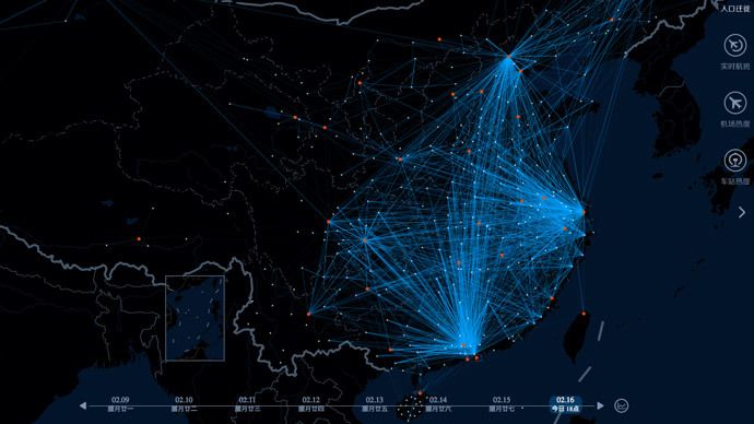 En heat map från Baidu visar hur över 1 miljard kineser reser samtidigt under det kinesiska nyåret